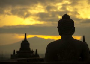 Sunset over a Buddhist temple